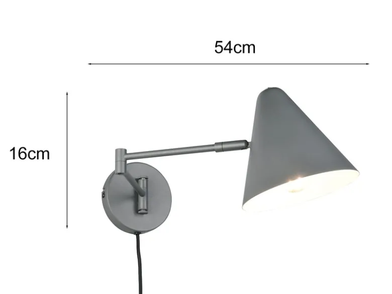 LED Wandleuchte mit Stecker, Schalter und Schwenkarm, Anthrazit, Höhe 16cm