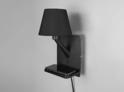 LED Wandleuchte mit Stecker, Schalter & Ladefunktion Schwarz, Höhe 31cm