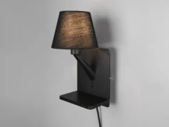 LED Wandleuchte mit Stecker, Schalter & Ladefunktion Schwarz, Höhe 31cm