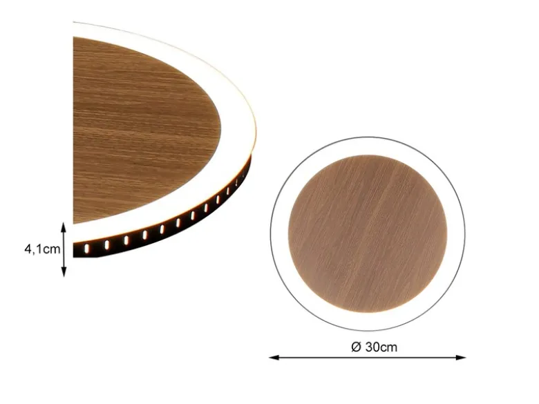 LED Wandleuchte MOON für Wand & Decke Holzoptik 3 Stufen dimmbar, Ø 30cm