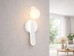 LED Wandleuchte NAPOLI Weiß mit Schalter & Glaskugel, Höhe 34,5cm