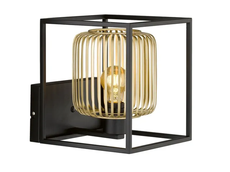 LED Wandleuchte Schwarz Gold dimmbar über Schalter, Quadrat 23cm