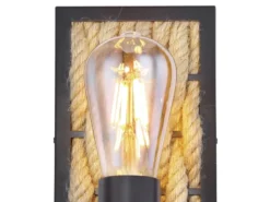 LED Wandleuchte Seillampe mit Korbgeflecht Metall Schwarz, Höhe 28cm