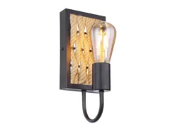 LED Wandleuchte Seillampe mit Korbgeflecht Metall Schwarz, Höhe 28cm