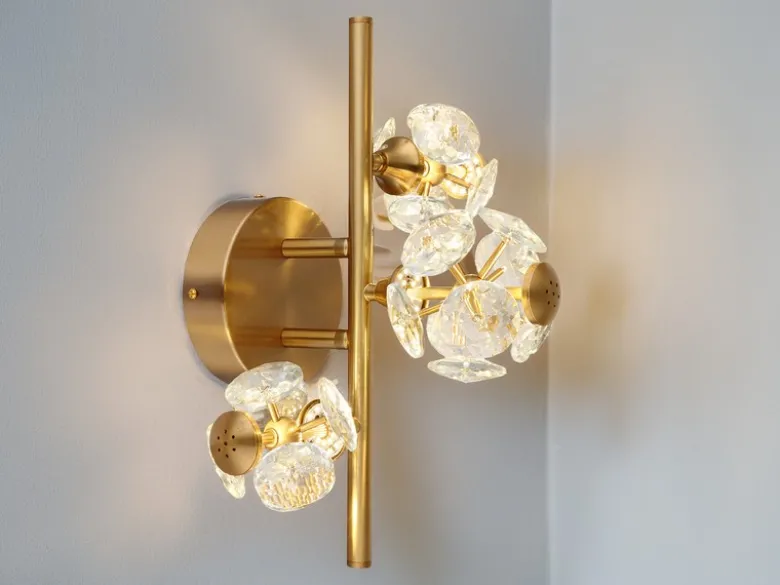LED Wandleuchte VIRINA Gold mit Glaskugeln aus K9 Kristallen, Höhe 41cm