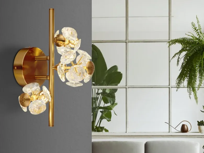 LED Wandleuchte VIRINA Gold mit Glaskugeln aus K9 Kristallen, Höhe 41cm