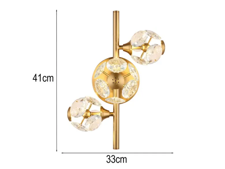 LED Wandleuchte VIRINA Gold mit Glaskugeln aus K9 Kristallen, Höhe 41cm
