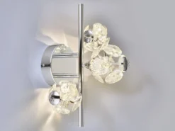 LED Wandleuchte VIRINA Silber Chrom mit Glaskugeln aus K9 Kristallen, Höhe 41cm