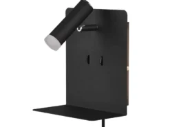 LED Wandspot ELEMENT Schwarz mit Schalter, Stecker & USB, Breite 16cm