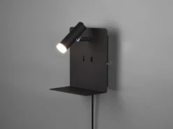 LED Wandspot ELEMENT Schwarz mit Schalter, Stecker & USB, Breite 16cm