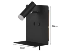 LED Wandspot ELEMENT Schwarz mit Schalter, Stecker & USB, Breite 16cm