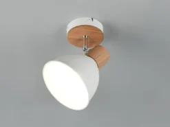 LED Wandstrahler aus Metall in Weiß & Holzoptik, Höhe 19cm