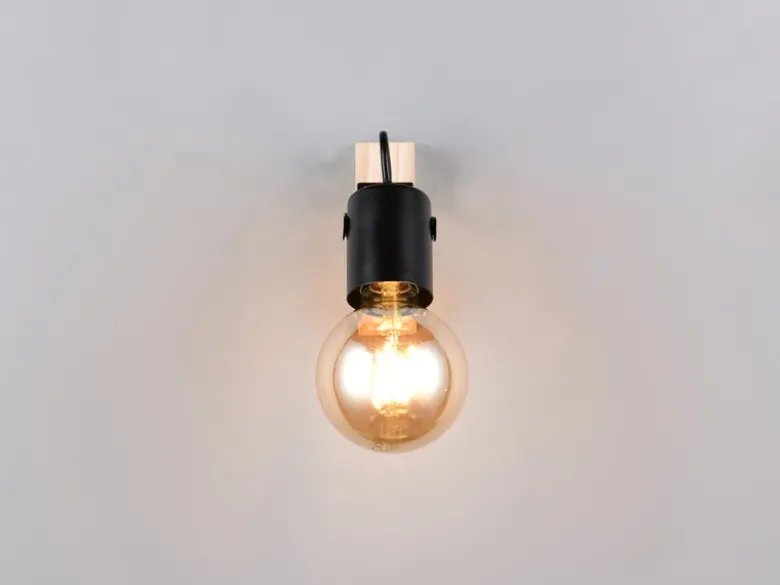 LED Wandstrahler aus Metall in Schwarz mit Naturholz, Höhe 13cm