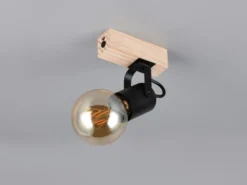 LED Wandstrahler aus Metall in Schwarz mit Naturholz, Höhe 13cm