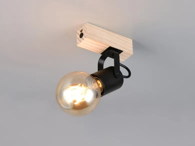 LED Wandstrahler aus Metall in Schwarz mit Naturholz, Höhe 13cm