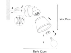 LED Wandstrahler Chrom glänzend mit Stoffschirm Grau, Breite 12cm