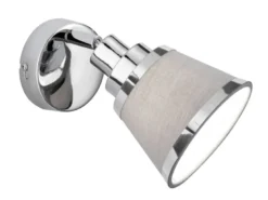 LED Wandstrahler Chrom glänzend mit Stoffschirm Grau, Breite 12cm