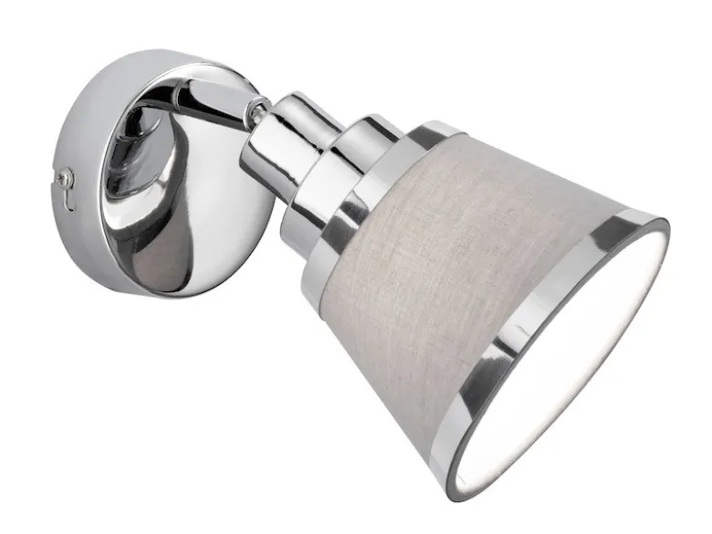 LED Wandstrahler Chrom glänzend mit Stoffschirm Grau, Breite 12cm