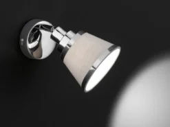 LED Wandstrahler Chrom glänzend mit Stoffschirm Grau, Breite 12cm