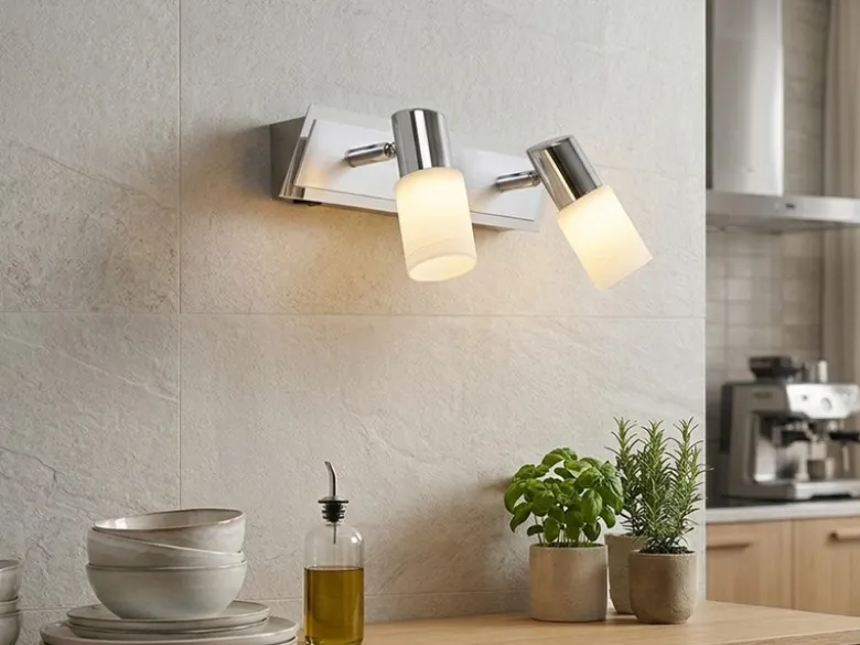 LED Wandstrahler CLAPTON 2-flammig mit Schalter & Glasschirmen, Breite 36cm