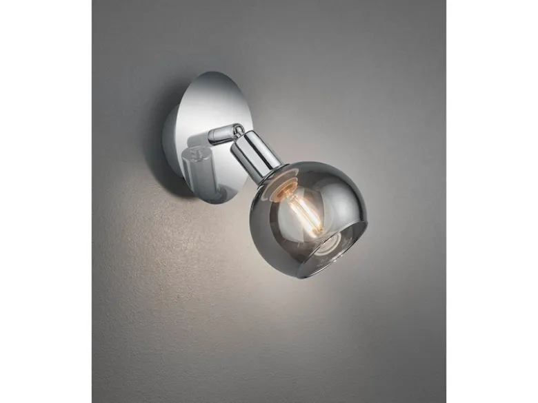LED Wandstrahler 1-flammig Chrom mit Rauchglas, Breite 9cm