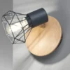 LED Wandstrahler Gitterlampe Grau / Holz mit Schalter, Breite 11cm