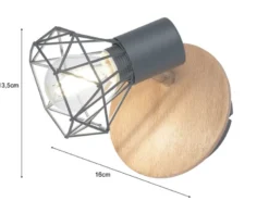 LED Wandstrahler Gitterlampe Grau / Holz mit Schalter, Breite 11cm