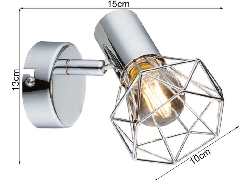 LED Wandstrahler Gitter Silber Chrom Industrial, Breite 10cm