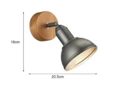 LED Wandstrahler Holz & Metall Silber Antik, Breite 11,5cm