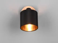 LED Wandstrahler Holzoptik mit Stoffschirm Schwarz / Gold, Breite 12cm