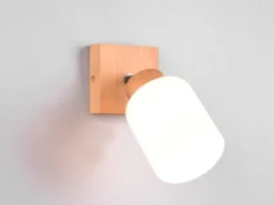 LED Wandstrahler Korpus Holz & Glasschirm Weiß, Breite 10cm