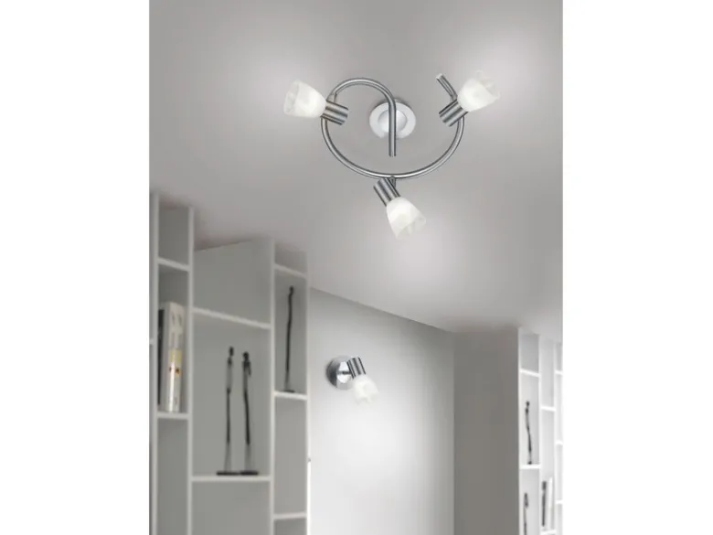 LED Wandstrahler LEVISTO Silber mit Glas Lampenschirm, Breite 10cm