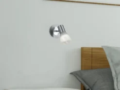 LED Wandstrahler LEVISTO Silber mit Glas Lampenschirm, Breite 10cm