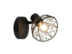 LED Wandstrahler Metall Schwarz mit Drahtgeflecht Lampenschirm, Höhe 14cm
