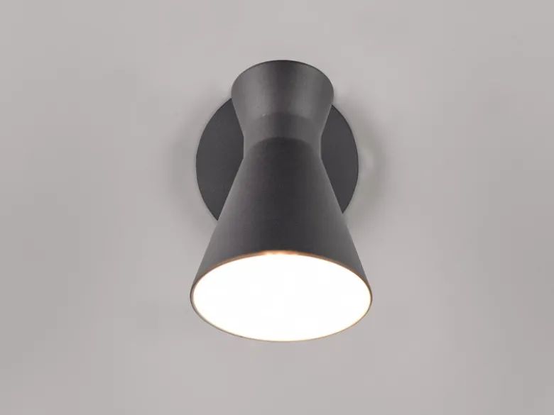 LED Wandstrahler Metall Schwarz mit Schalter & Stecker, Breite 12cm