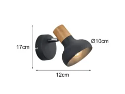 LED Wandstrahler Metall Schwarz mit Holzoptik, Breite 10cm