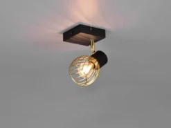 LED Wandstrahler mit Gitter Lampenschirm in Gold, Breite 9cm