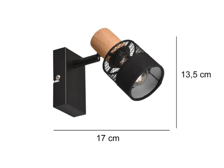 LED Wandstrahler mit Holz & Draht-Stoff Lampenschirm, Breite 7cm