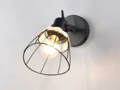 LED Wandstrahler mit Schalter & Gitter Lampenschirm Rattan, Breite 14cm