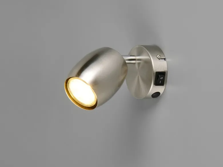 LED Wandstrahler mit Schalter aus Metall Silber, Höhe 14cm