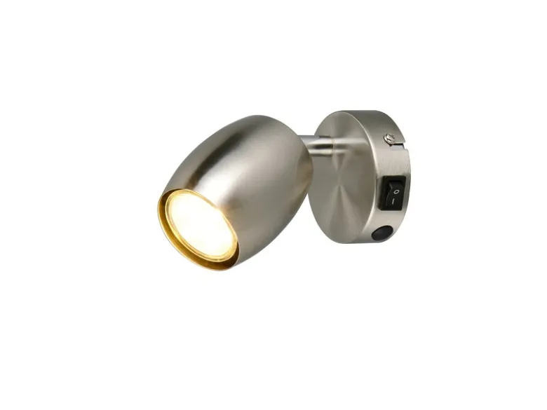 LED Wandstrahler mit Schalter aus Metall Silber, Höhe 14cm