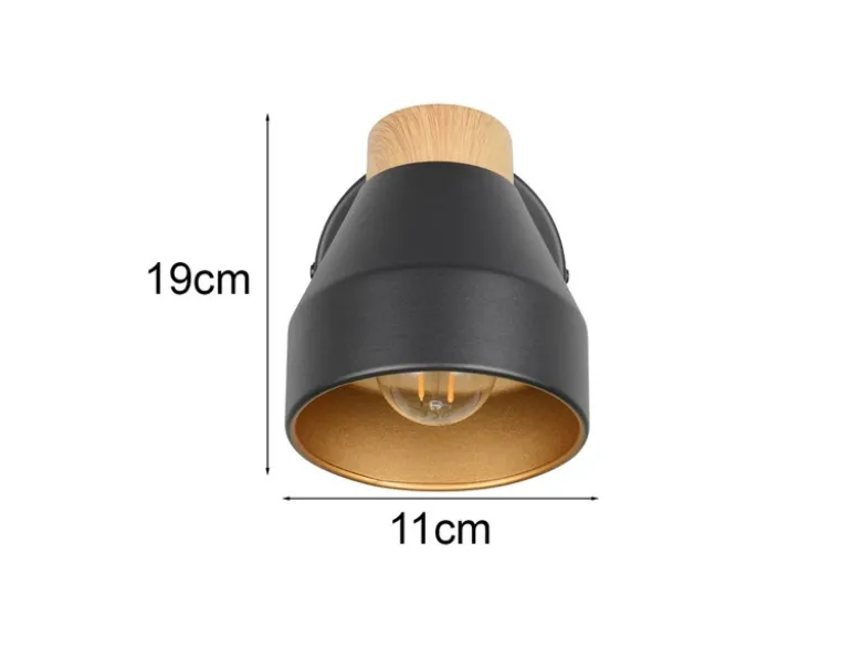 LED Wandstrahler mit Schalter, Metall Schwarz / innen Gold, Breite 11cm