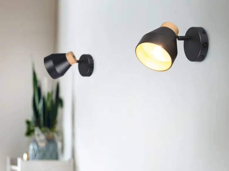 LED Wandstrahler mit Schalter, Metall Schwarz / innen Gold, Breite 11cm