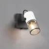 LED Wandstrahler mit Schalter, Schwarz mit Holz Weiß & Gitterschirm, Breite 9cm