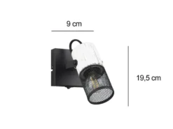 LED Wandstrahler mit Schalter, Schwarz mit Holz Weiß & Gitterschirm, Breite 9cm