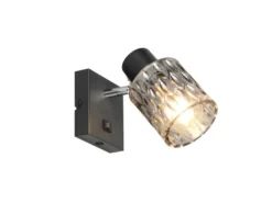 LED Wandstrahler mit Schalter und Rauchglas Lampenschirm, Höhe 16cm