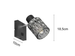 LED Wandstrahler mit Schalter und Rauchglas Lampenschirm, Höhe 16cm