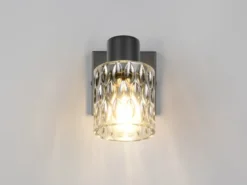 LED Wandstrahler mit Schalter und Rauchglas Lampenschirm, Höhe 16cm