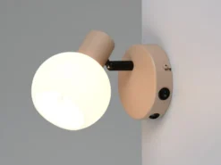LED Wandstrahler mit Schalter aus Metall in Beige und Glasschirm, Höhe 13,5cm