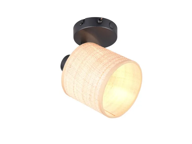 LED Wandstrahler mit Schalter & Bast Lampenschirm, Breite 13cm
